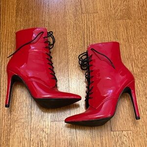 Red Lace-Up Stiletto Boots